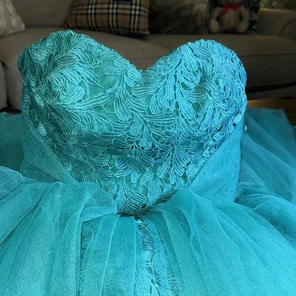 NWT MONIQUE LHUILLER Elegant Designer Luxury Gown Dress Style 443857 Teal $650 - Picture 5 of 15